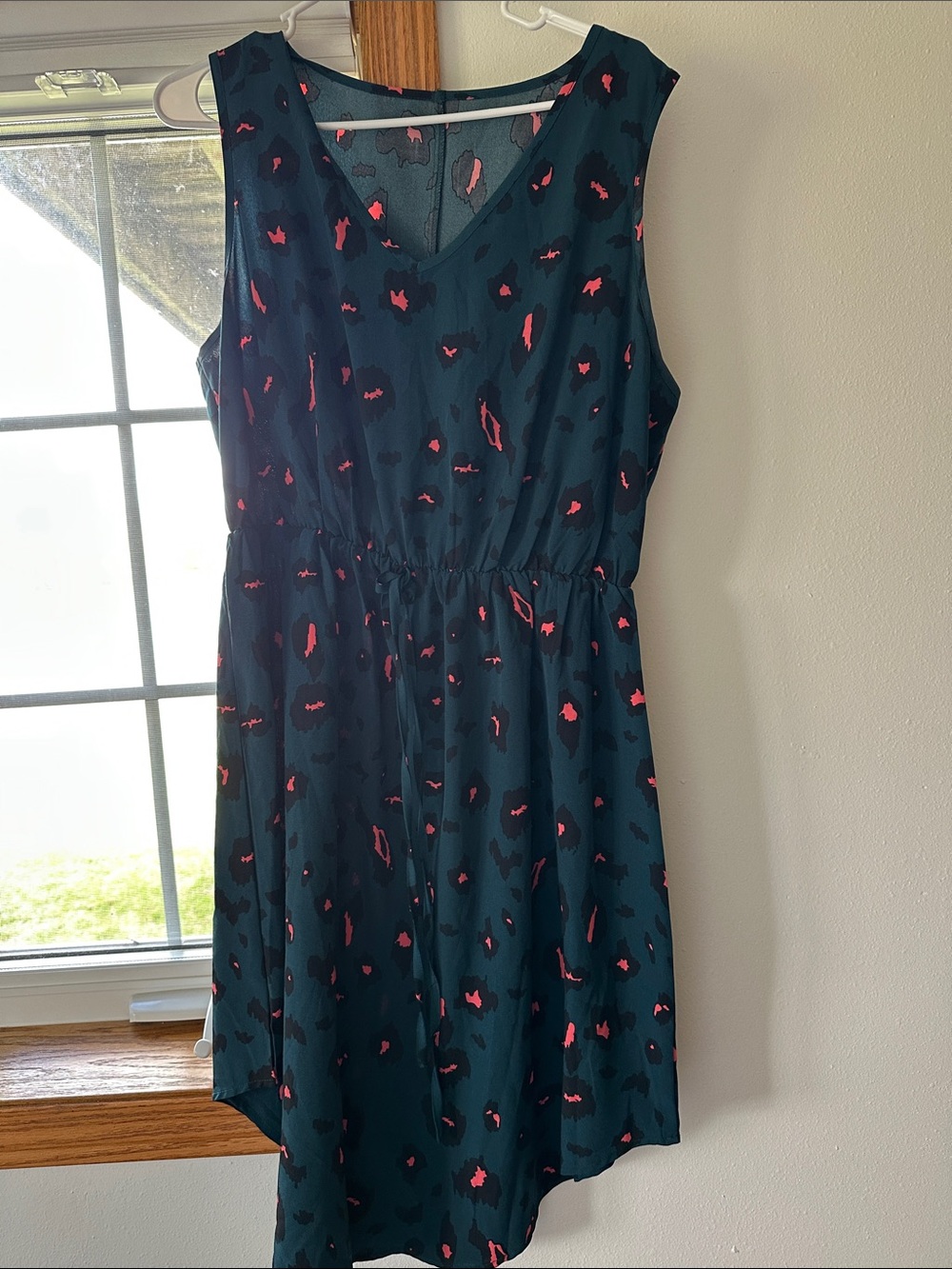 SHEIN Teal Midi Dress with Pink Spot Print
